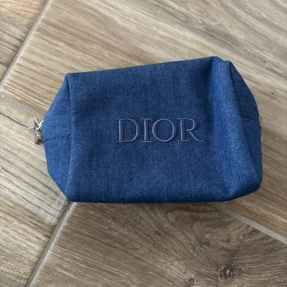 Christian Dior Denim Blue Cosmetic Makeup Zipper Bag Pouch Clutch - Picture 1 of 8